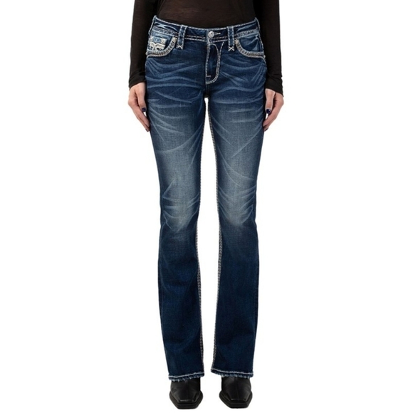 Rock Revival Easy Skinny Chile Blue Jeans Overstitched Luxury Slip Pocket Chic - Picture 12 of 16